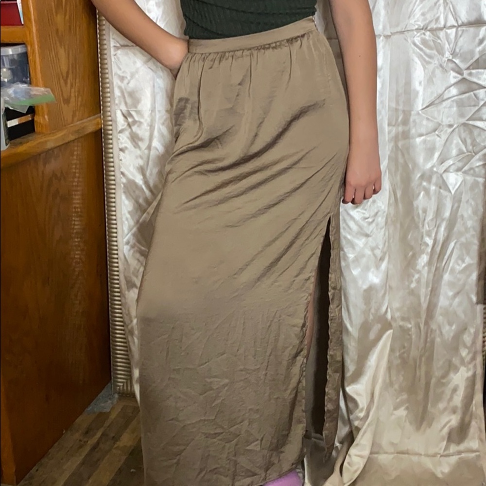 Satin bronze maxi skirt
